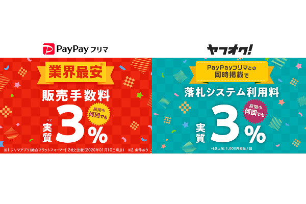 PayPayフリマ」と「ヤフオク！」で販売・落札手数料3％キャンペーン